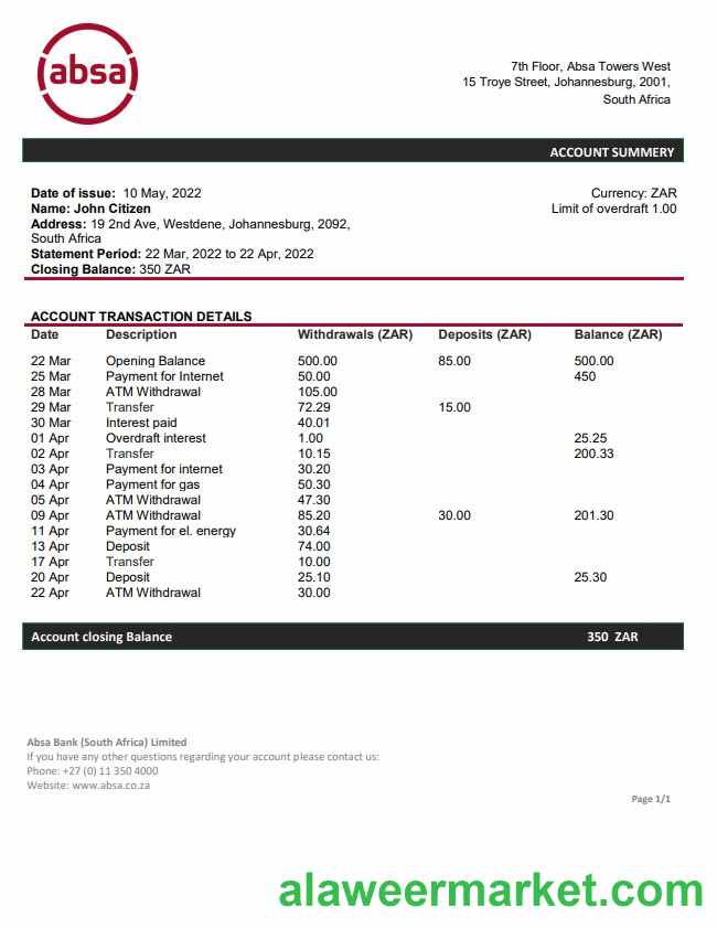South Africa ABSA bank statement